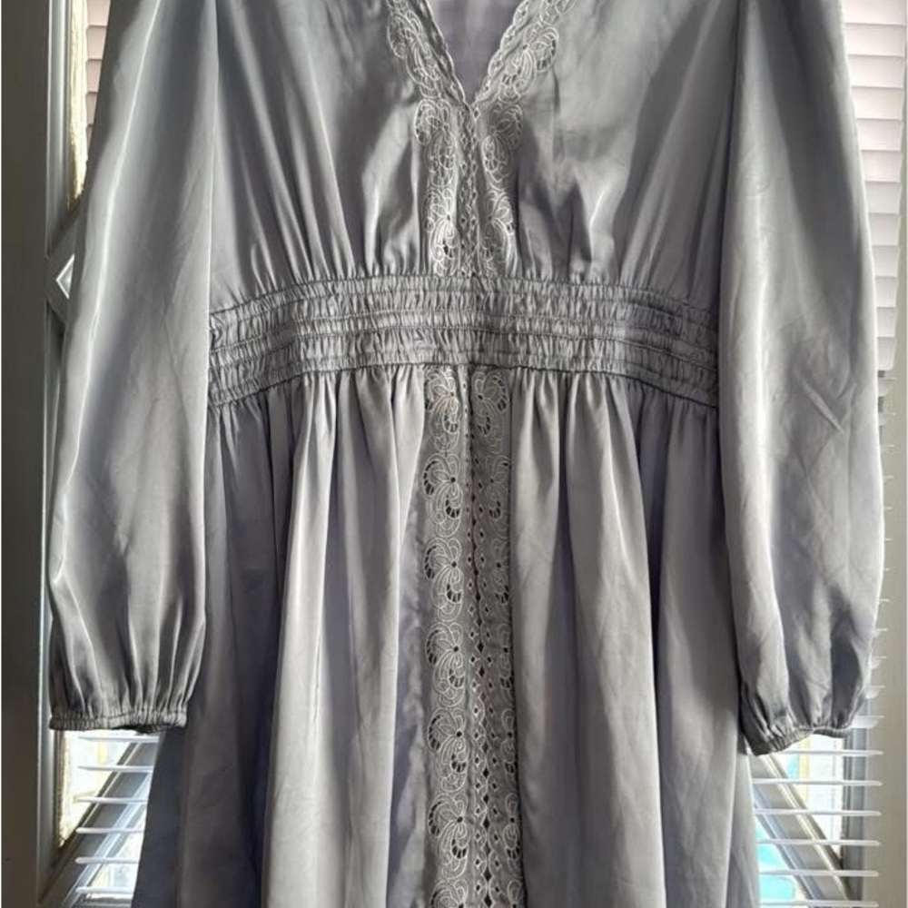 Lovestitch Gray/baby blue Lace-Accent Dress